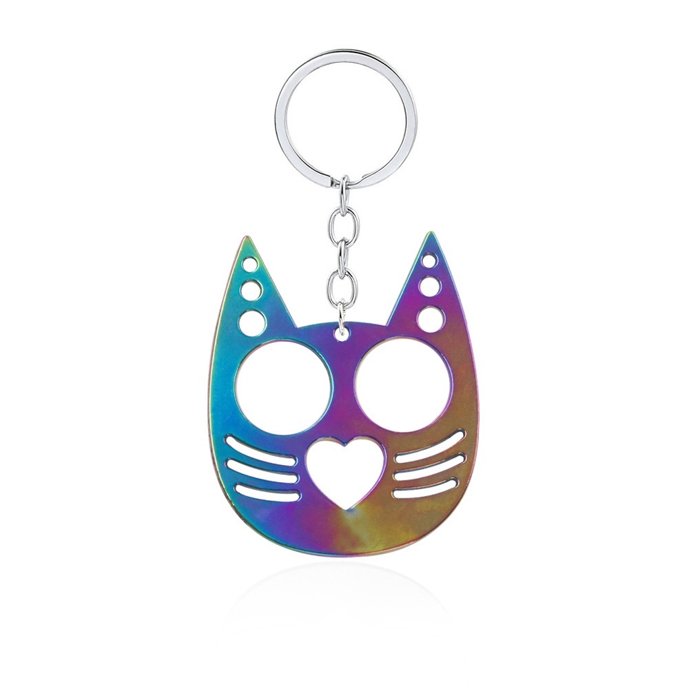 Iridescent Cat Face Keyring Card Holder - Rainbow